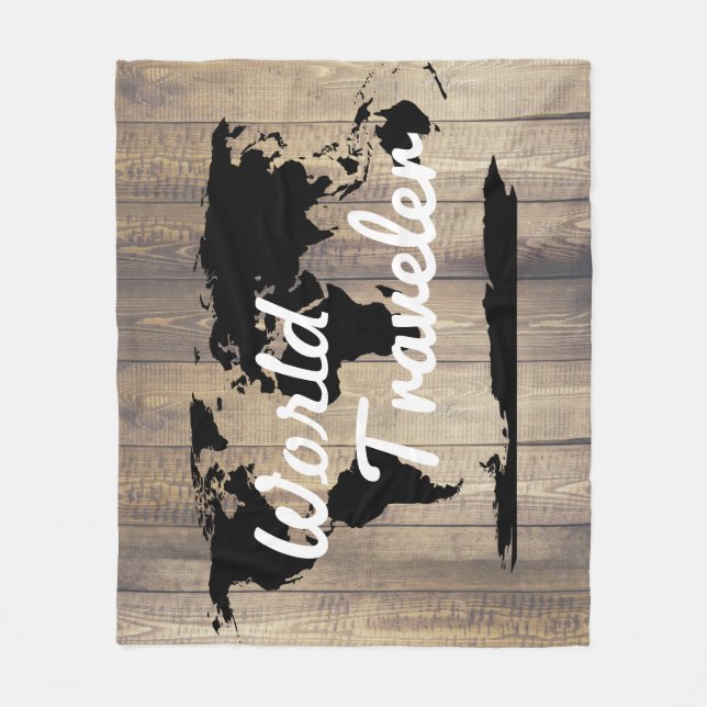 Couverture Polaire Carte du monde des voyageurs Black World Map Bois  (Devant)