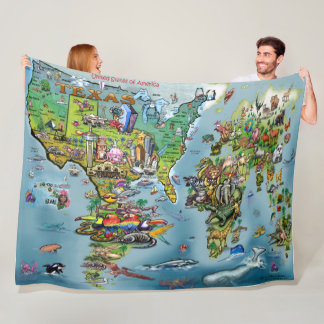 Couverture Polaire Carte du monde du Texas Blanche polaire