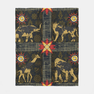 Couverture Polaire Carte du monde Safari Rouge Bleu Or Animaux Africa