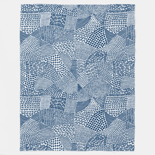 Couverture Polaire Carte en patchwork abstrait - Bleu de teinture ind (Devant)