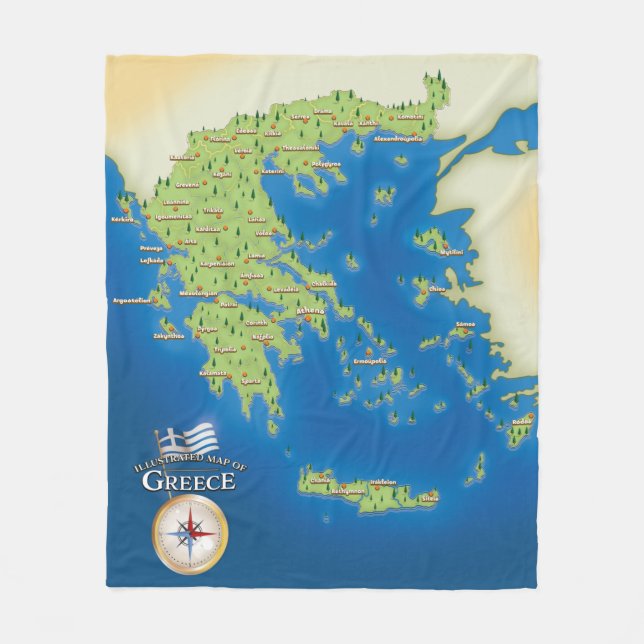 Couverture Polaire Carte Illustrée De La Grèce. (Devant)