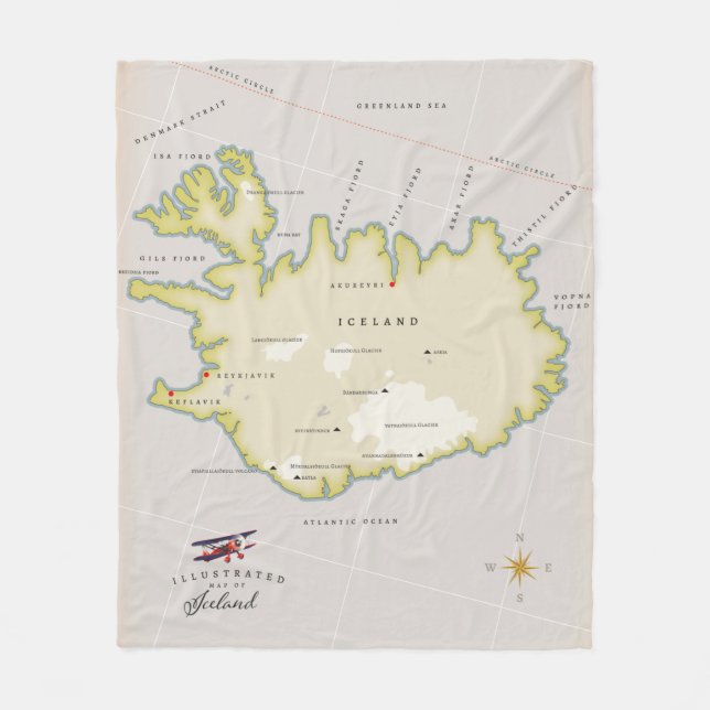 Couverture Polaire Carte illustrée de l'Islande (Devant)
