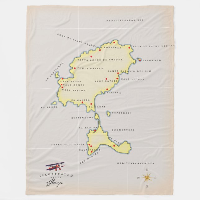 Couverture Polaire Carte illustrée d'Ibiza (Devant)