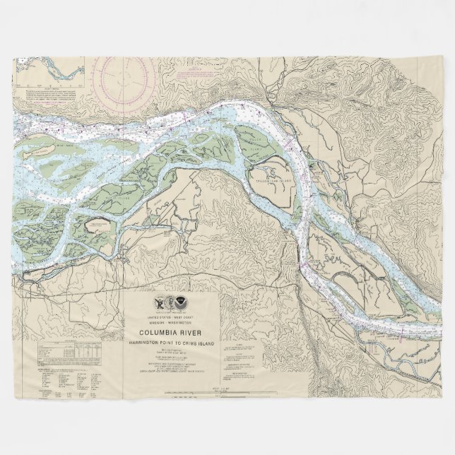 Couverture Polaire Carte marine du fleuve Columbia 18523 (Devant (Horizontal))