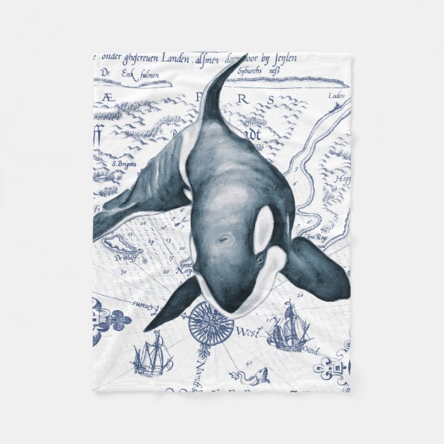 Couverture Polaire Carte Orca bleu (Devant)