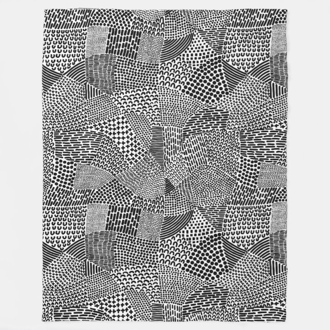 Couverture Polaire Carte patchwork abstraite - Noir sur blanc (Devant)