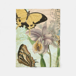 Couverture Polaire Carte postale vintage avec papillons et fleurs