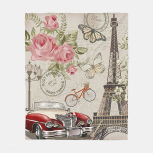Couverture Polaire Carte postale vintage Paris.