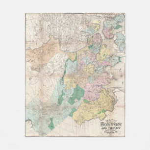 Couverture Polaire Carte vintage de Boston le Massachusetts (1896)
