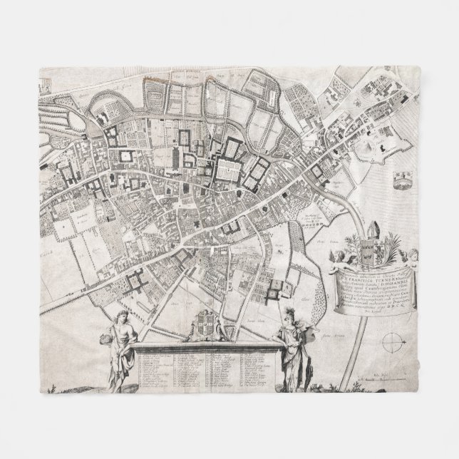 Couverture Polaire Carte vintage de Cambridge Angleterre (1690) (Devant (Horizontal))