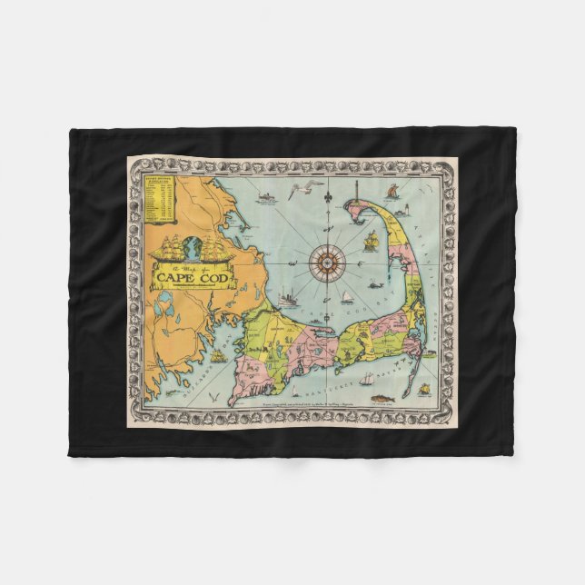 Couverture Polaire Carte vintage de Cape Cod (Devant (Horizontal))