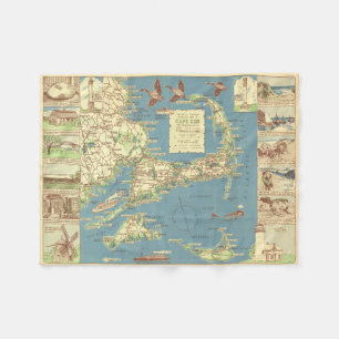 Couverture Polaire Carte vintage de Cape Cod (1940)