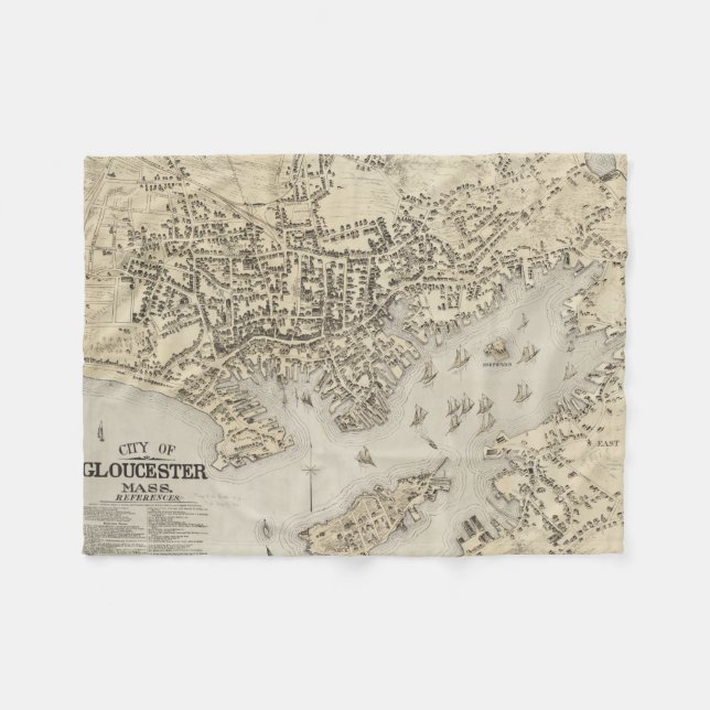 Couverture Polaire Carte vintage de Gloucester le Massachusetts (Devant (Horizontal))