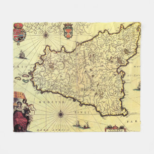 Couverture Polaire Carte vintage de la Sicile Italie (1600s)