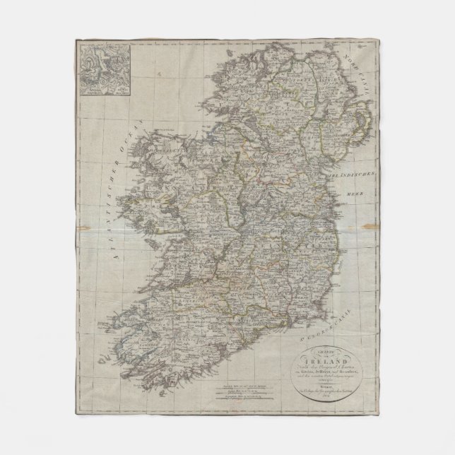 Couverture Polaire Carte vintage de l'Irlande (1804) (Devant)