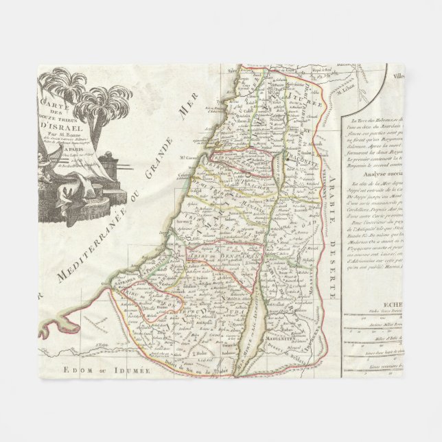 Couverture Polaire Carte vintage de l'Israël (1770) (Devant (Horizontal))