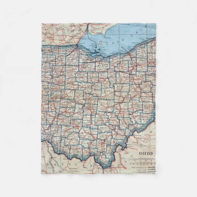 Couverture Polaire Carte vintage de l'Ohio (1921) (Devant)