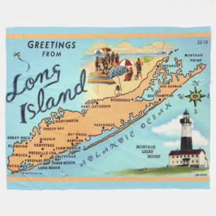 Couverture Polaire Carte vintage de Long Island, NY