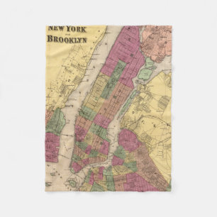 Couverture Polaire Carte vintage de NYC et de Brooklyn (1868)