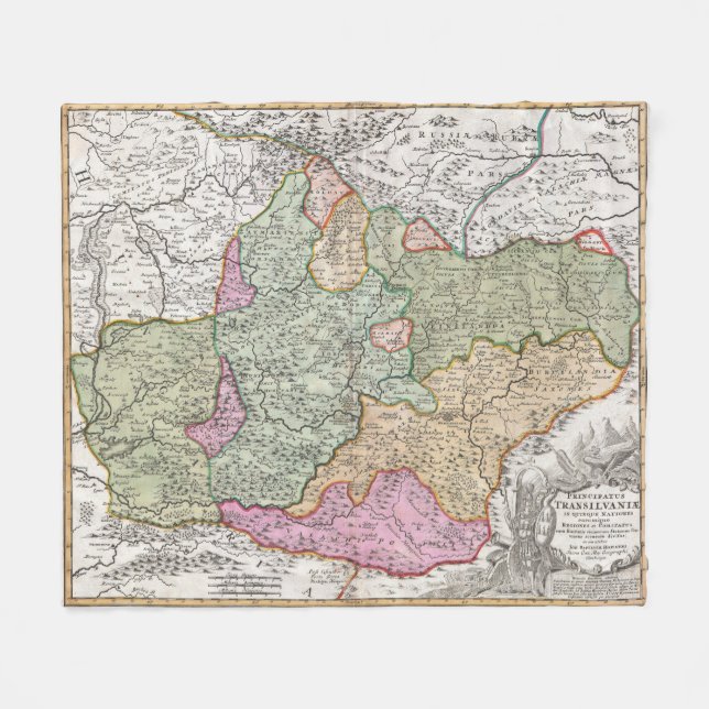 Couverture Polaire Carte Vintage de Transylvanie (1720) (Devant (Horizontal))