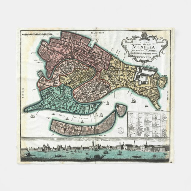 Couverture Polaire Carte vintage de Venise Italie (1729) (Devant (Horizontal))