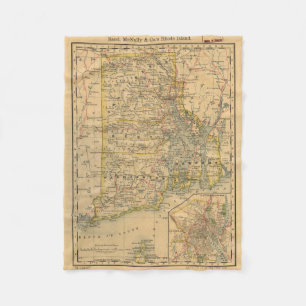 Couverture Polaire Carte vintage d'Île de Rhode (1875)