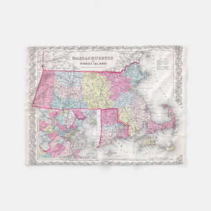 Couverture Polaire Carte vintage d'îles du Massachusetts et de Rhode