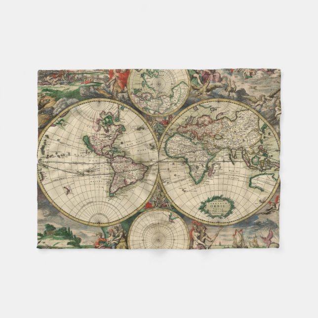 Couverture Polaire Carte vintage du monde (1689) (Devant (Horizontal))