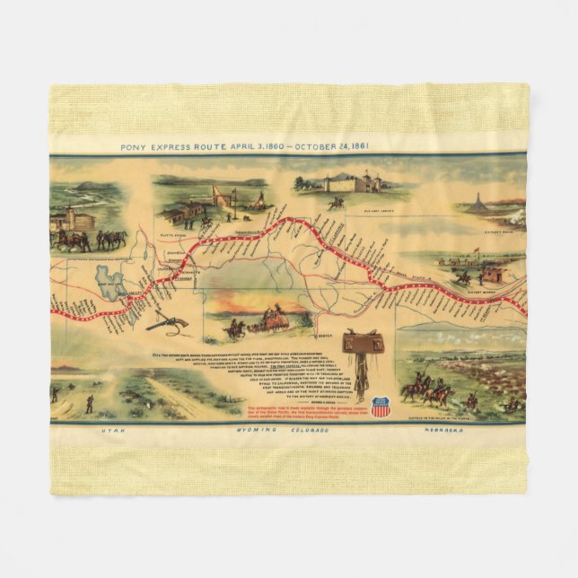 Couverture Polaire Carte vintage du Pony Express (Devant (Horizontal))