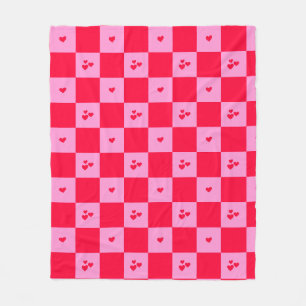 Couverture Polaire Cartes Grille rose et rouge