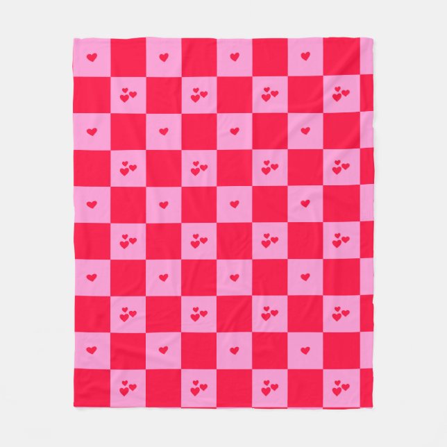 Couverture Polaire Cartes Grille rose et rouge (Devant)