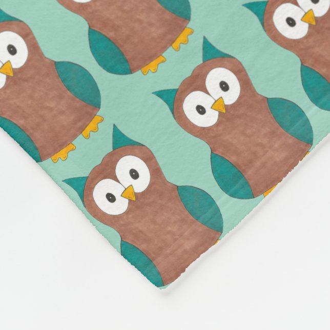 Couverture Polaire Cartoon Bird Turquoise Brown Sage Chouette (Coin)