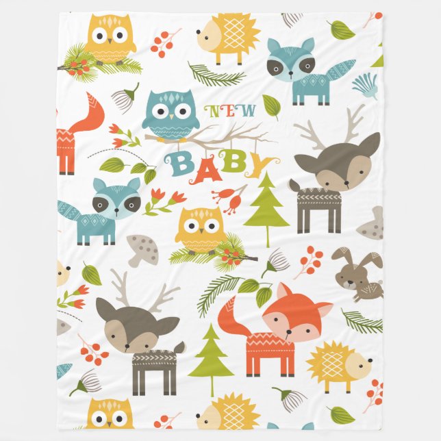 Couverture Polaire Cartoon couleur mignonne Bois Animaux Motif (Devant)