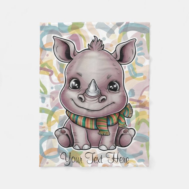 Couverture Polaire Cartoon de Baby Rhino personnalisable Nom (Devant)
