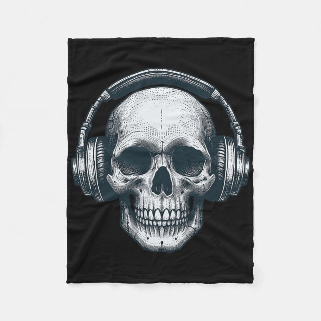 Couverture Polaire Casque Skeleton Dj Éffrayant Musicien Crâne Hallo (Devant)