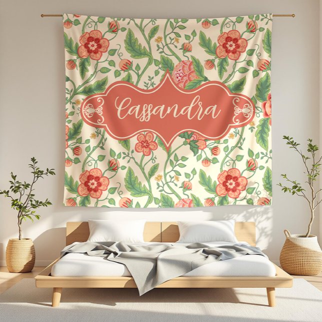 Couverture Polaire Cassandra Crème Art Nouveau Vin Floral (detail)