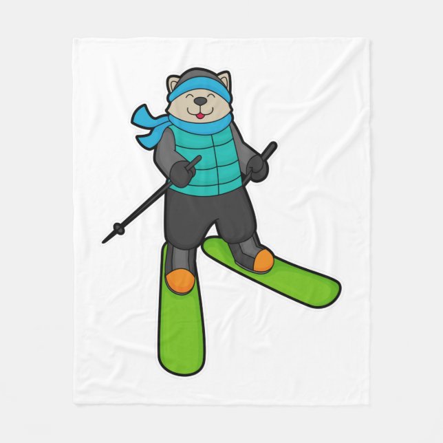 Couverture Polaire Cat as Skier with Ski (Devant)