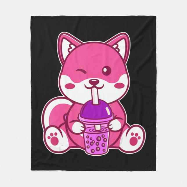 Couverture Polaire Cat Boba Cute Bubble Tea Anime Neko Kawaii (Devant)