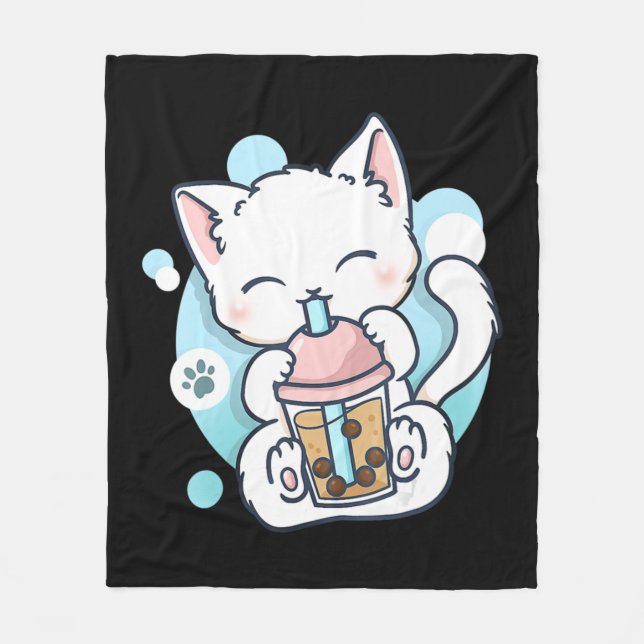 Couverture Polaire Cat Boba Tea Bubble Tea Kawaii Anime Japanese Neko (Devant)