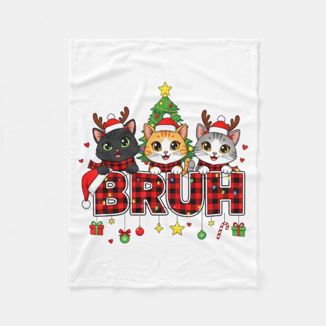 Couverture Polaire Cat Christmas Light Reindeer Santa Bruh Funny  (Devant)