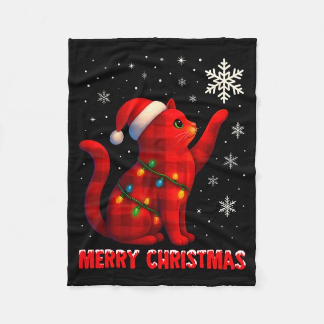 Couverture Polaire Cat Christmas Light Reindeer Santa Christmas Cat L (Devant)