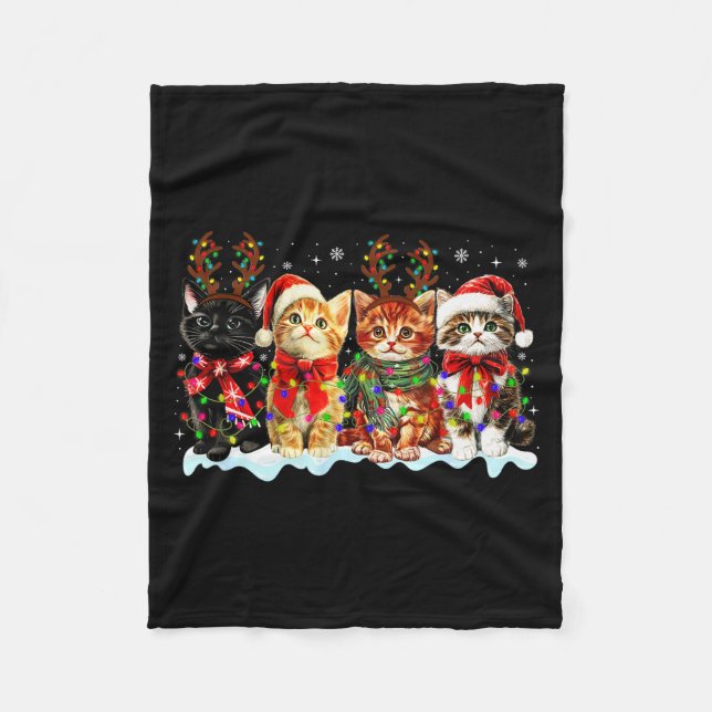 Couverture Polaire Cat Christmas Lights Reindeer Santa Cat Lover Xmas (Devant)