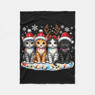 Couverture Polaire Cat Christmas Lights Reindeer Santa Hat Christmas 