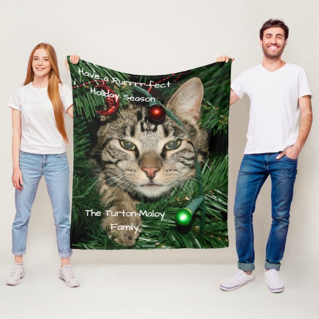 Couverture Polaire Cat Christmas Tree Nom Fête Parfaite Noël (En situation)