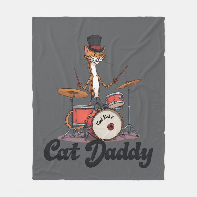 Couverture Polaire Cat Daddy Musician Drummer | Tabby Cats Art Lover (Devant)