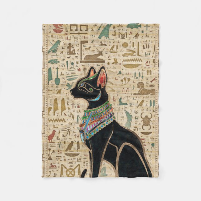 Couverture Polaire Cat égyptien - Bastet sur le papyrus (Devant)