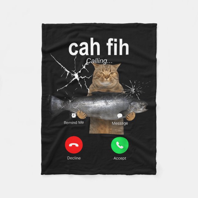 Couverture Polaire Cat Fih Calling Meme Funny Fish Cat Humor Gift Tee (Devant)