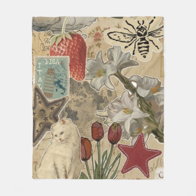 Couverture Polaire Cat Floral Collage Pattern – Cute Artistic Design (Devant)