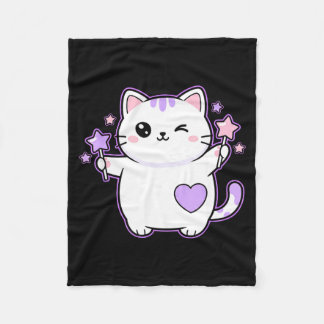 Couverture Polaire Cat Kawaii Winking Cat Magical Star Wand, Cute Cat
