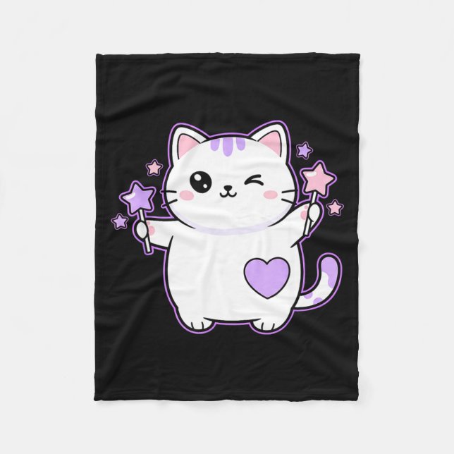 Couverture Polaire Cat Kawaii Winking Cat Magical Star Wand, Cute Cat (Devant)